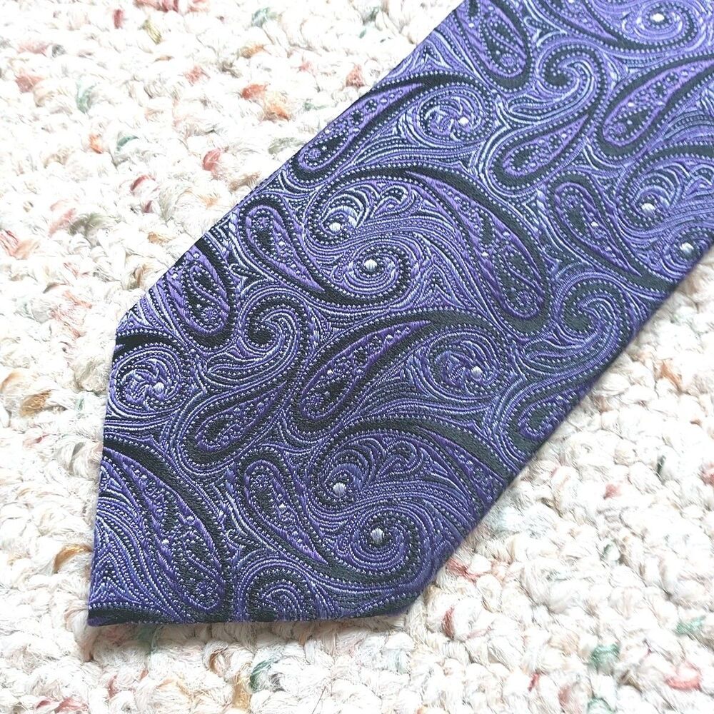 Chaps Necktie Tie Purple Paisley Jacquard Silk Hand Made Preppy Formal 3x58"